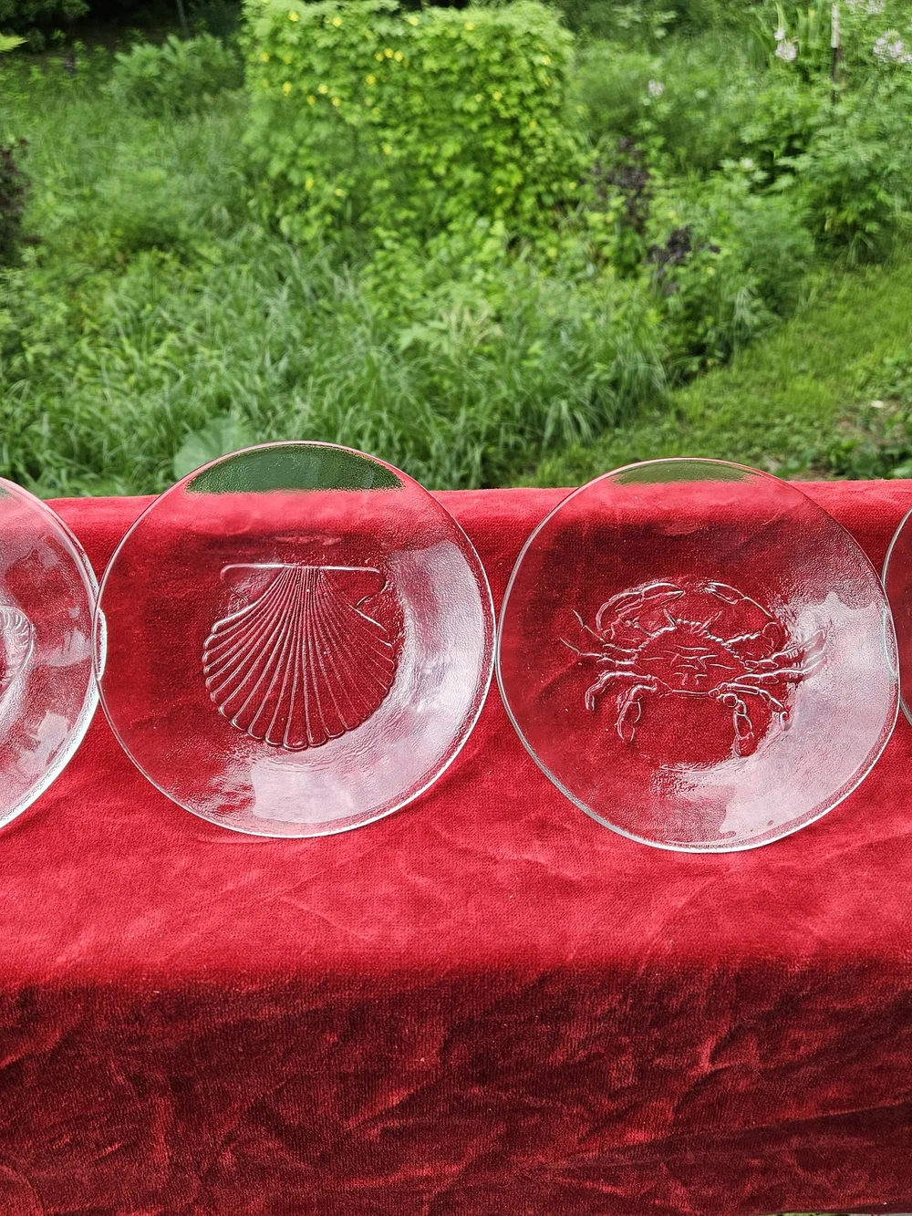 Set of 4 Clear Glass Seafood Motif Plates Appetizer Sized